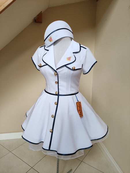 Nautica Rockabilly dress, Navy Military Lady dress with hat militarily side cap