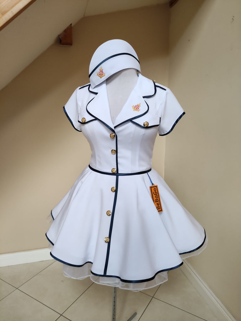 Nautica Rockabilly dress Navy Military Lady dress with hat militarily Cosplayrr