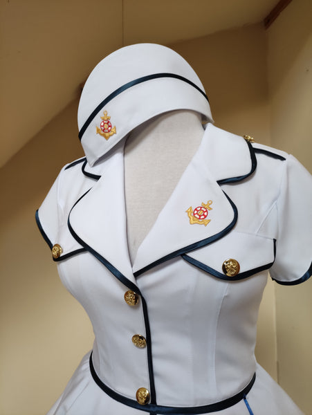 Nautica Rockabilly dress, Navy Military Lady dress with hat militarily side cap