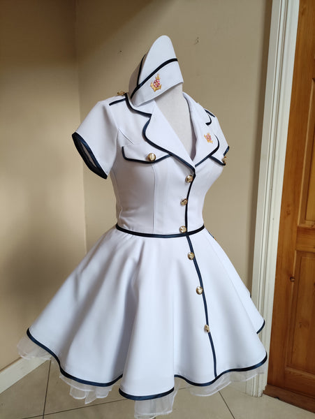 Nautica Rockabilly dress, Navy Military Lady dress with hat militarily side cap