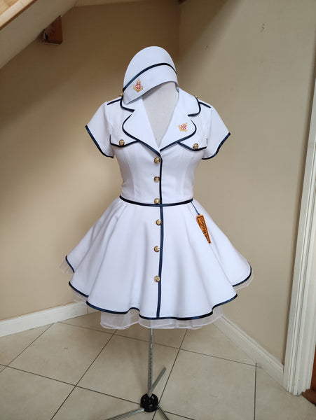 Nautica Rockabilly dress, Navy Military Lady dress with hat militarily side cap