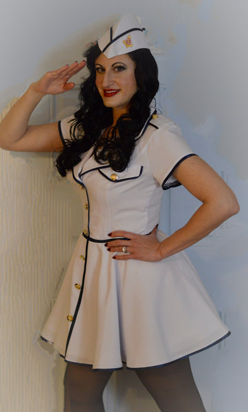 Nautica Rockabilly dress, Navy Military Lady dress with hat militarily side cap