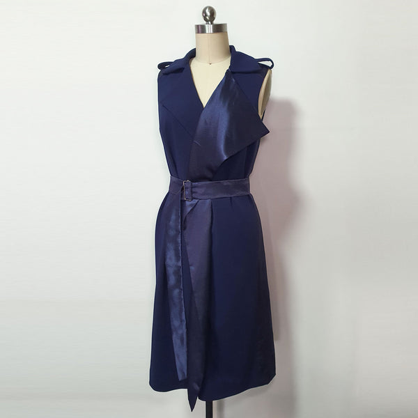 Navy cocktail dinner Dress trench dress evening wrap dress Meghan Markle inspired Belted satin wrap dress
