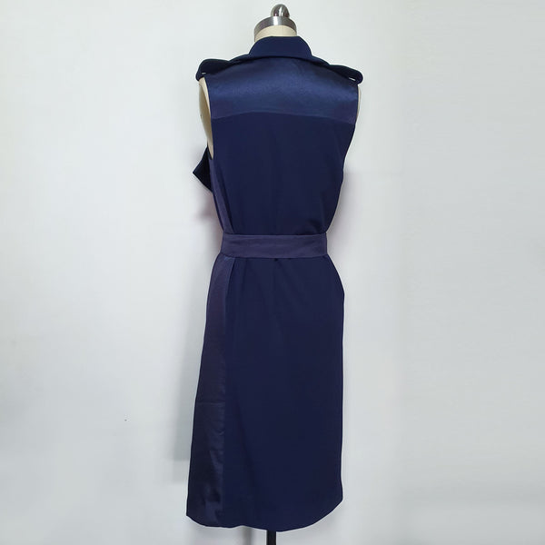 Navy cocktail dinner Dress trench dress evening wrap dress Meghan Markle inspired Belted satin wrap dress