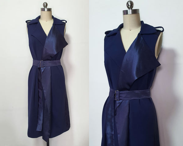 Navy cocktail dinner Dress trench dress evening wrap dress Meghan Markle inspired Belted satin wrap dress