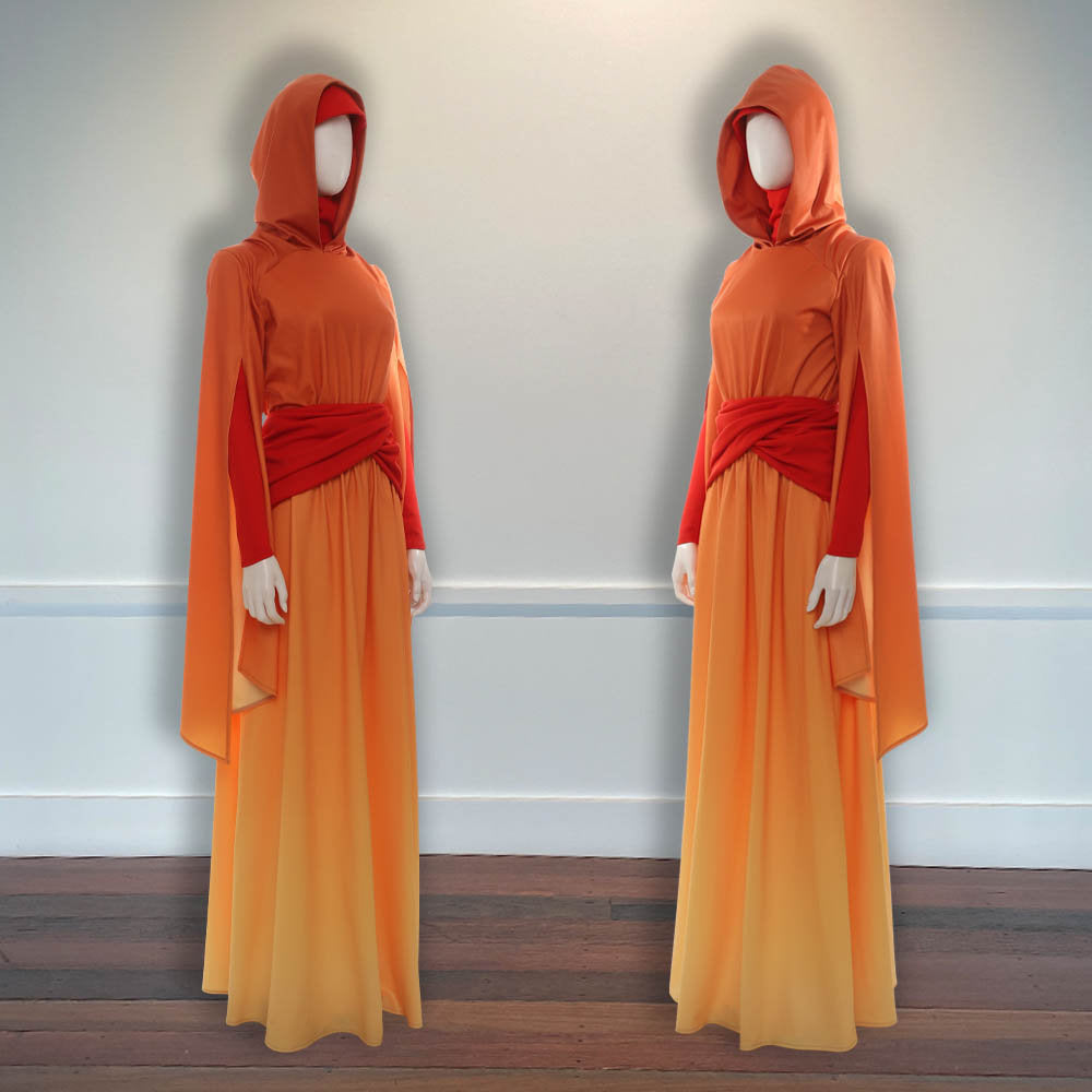 padme orange dress We are brave, your highness." Padm Amidala disguises herself as a handmaiden in this ombrd travel gown look