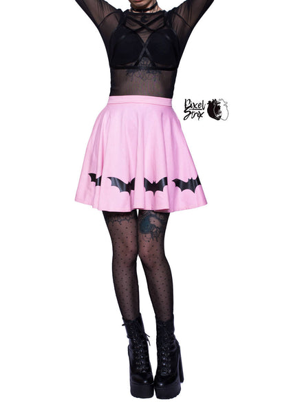 Goth gothic grunge harajuku Pastel goth pink skirt with bats