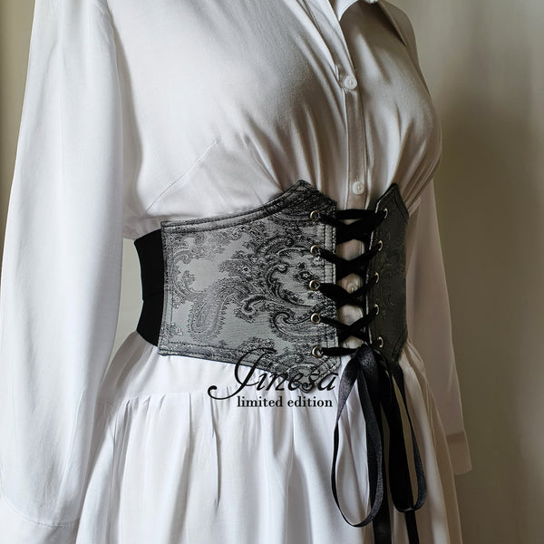 Gothic elastic corset A gift for her Pirate corset waist Renaissance corset belt gray