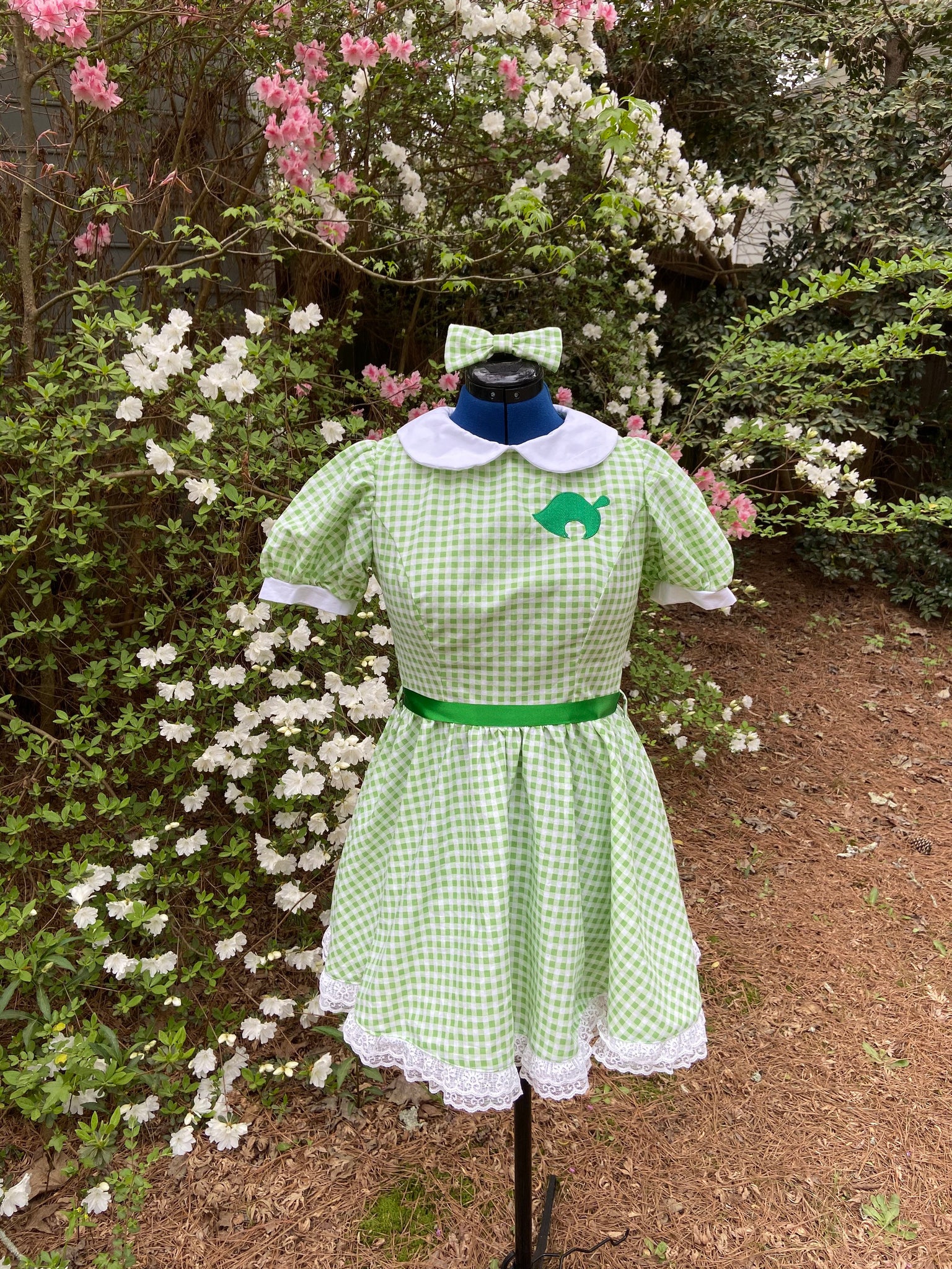 50’s Style Dress with Peter Pan Collar Adult Green and White Plaid Checkered Gingham Dapper