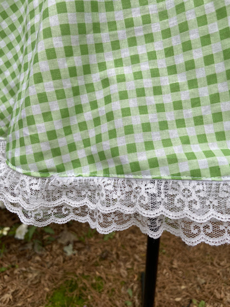 50’s Style Dress with Peter Pan Collar Adult Green and White Plaid Checkered Gingham Dapper