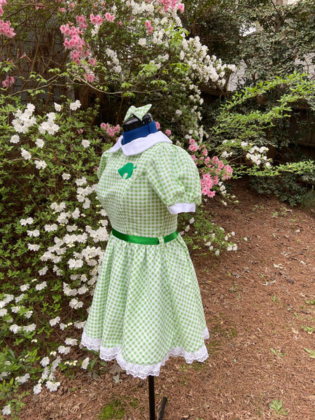 50’s Style Dress with Peter Pan Collar Adult Green and White Plaid Checkered Gingham Dapper