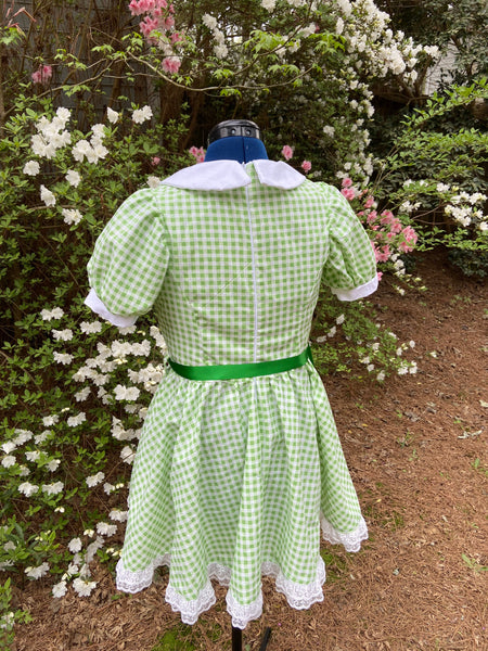 50’s Style Dress with Peter Pan Collar Adult Green and White Plaid Checkered Gingham Dapper