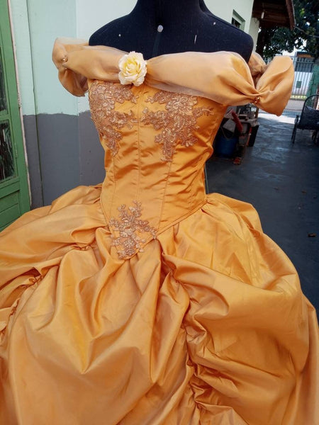 Dress princess MADE to ORDER Cosplay Princess Belle Ball gown golden Dress