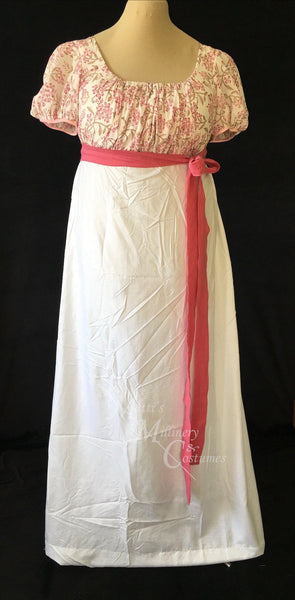 Jane Austen Day Dress Gown Pink Illusion Block Print Cotton Regency