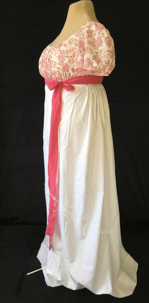 Jane Austen Day Dress Gown Pink Illusion Block Print Cotton Regency