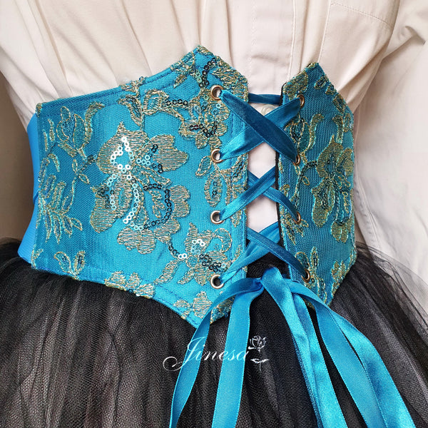 Waist elastic corset belt Bridal corset Gift for her Prom corset blue