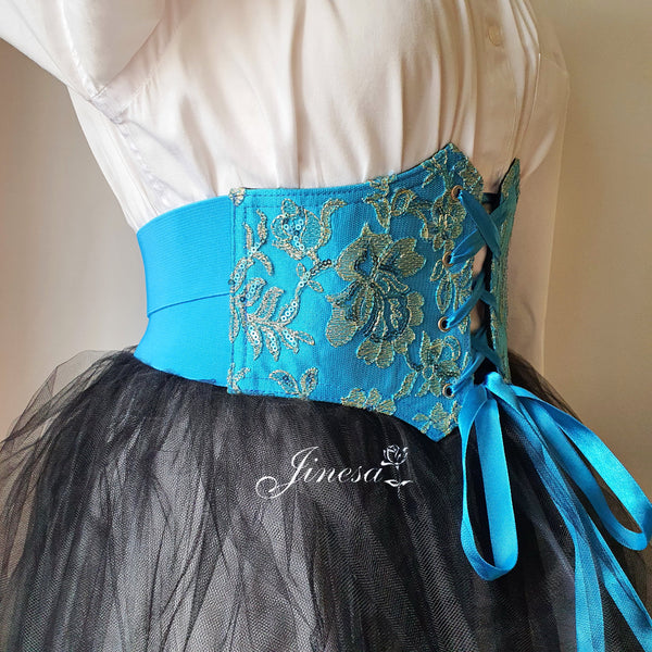 Waist elastic corset belt Bridal corset Gift for her Prom corset blue