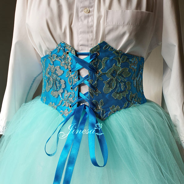 Waist elastic corset belt Bridal corset Gift for her Prom corset blue