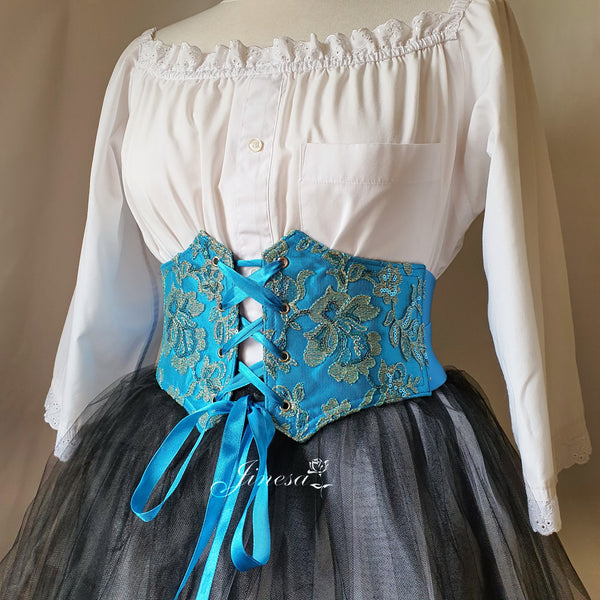 Waist elastic corset belt Bridal corset Gift for her Prom corset blue