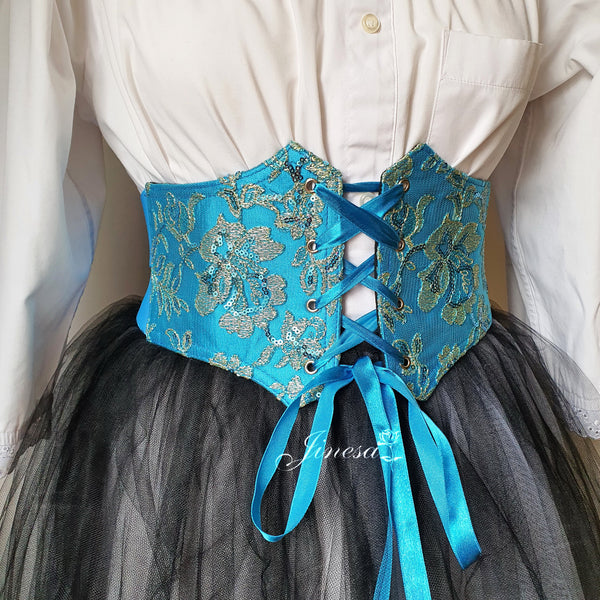 Waist elastic corset belt Bridal corset Gift for her Prom corset blue