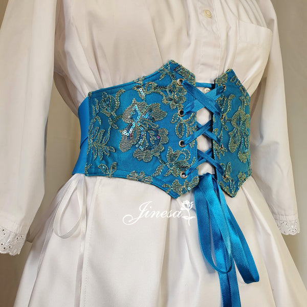 Waist elastic corset belt Bridal corset Gift for her Prom corset blue
