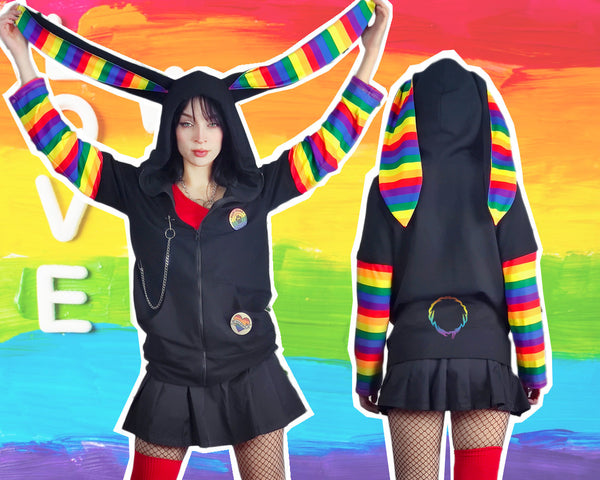 Lgbtq pride Rainbow Bunny hoodie with ears