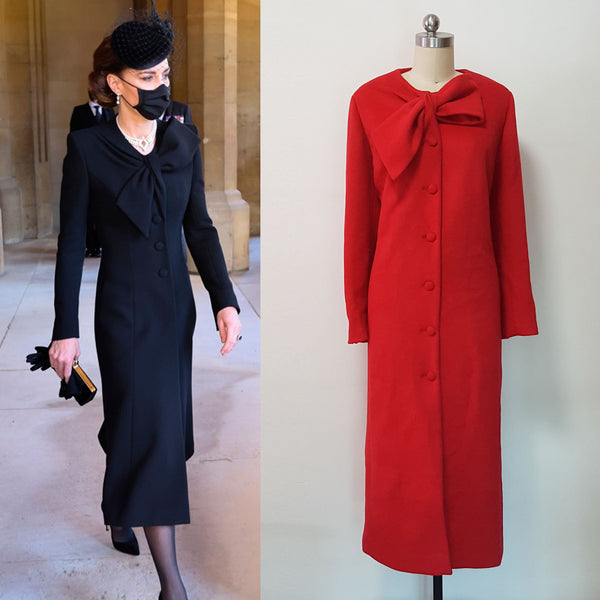 Duchess of Cambridge coat Custom made coat dress Red coat winter coat Kate Middleton Christmas Beau Tie Coat Red Bow coat dress
