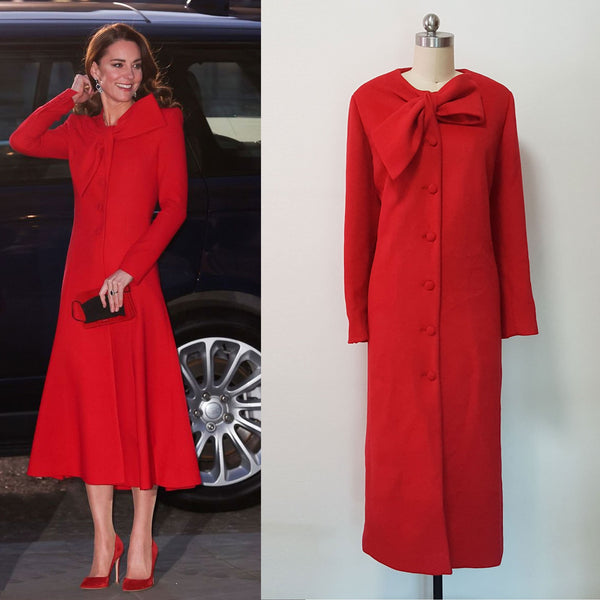 Duchess of Cambridge coat Custom made coat dress Red coat winter coat Kate Middleton Christmas Beau Tie Coat Red Bow coat dress