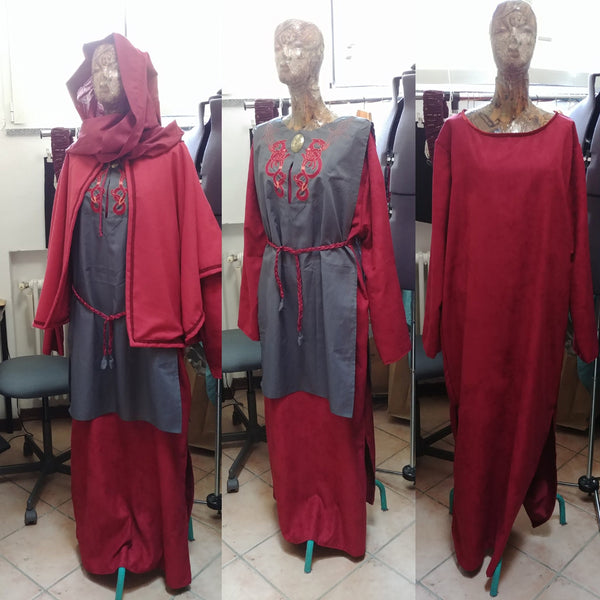 Sorceress wardrobe Pagan Priestess Costume set 4 pieces READY FOR SHIPPING Red Elegant woman costume set