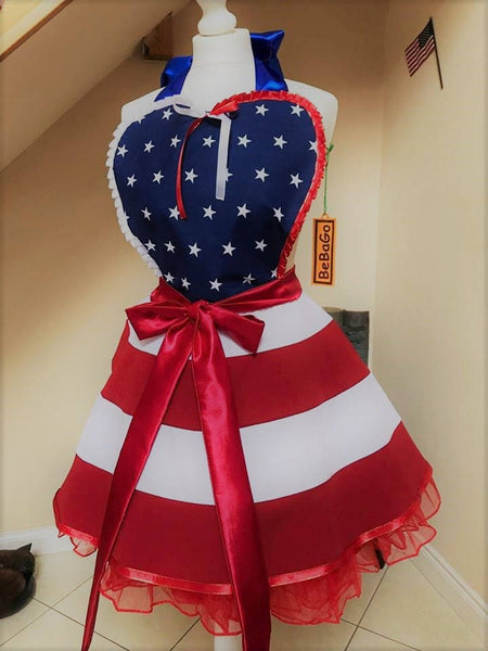 4th of July Outfit Red White Blue apron USO costume