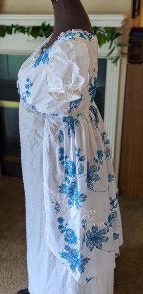 Jane Austen Day Dress Open Robe Pelisse Embroidered Cotton Teal Regency