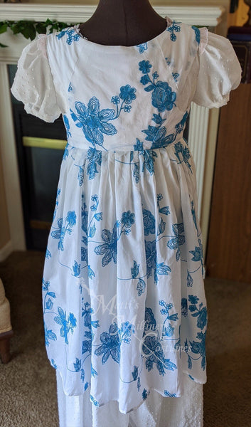 Jane Austen Day Dress Open Robe Pelisse Embroidered Cotton Teal Regency