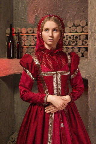 MADE TO ORDER Queen of England burgundy dress in the style of sixteenth century English high fashion Renaissance dress