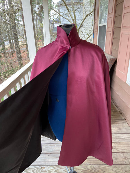 Cape or Cloak Black and Red Reversible Satin Cosplay
