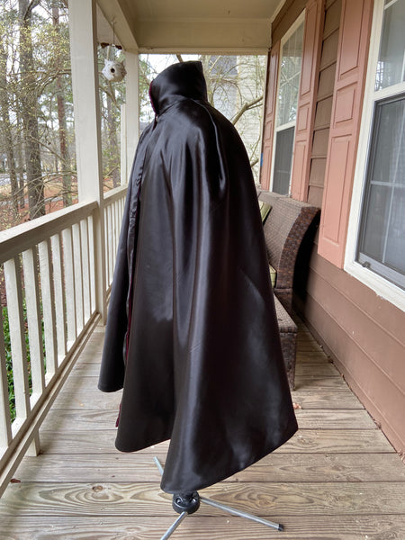 Cape or Cloak Black and Red Reversible Satin Cosplay