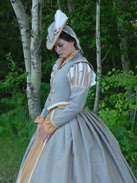 4 pieces include 2 skirts jacket and hat CUSTOM Tudor Court Renaissance High Collared Riding Dress Outfit Costume