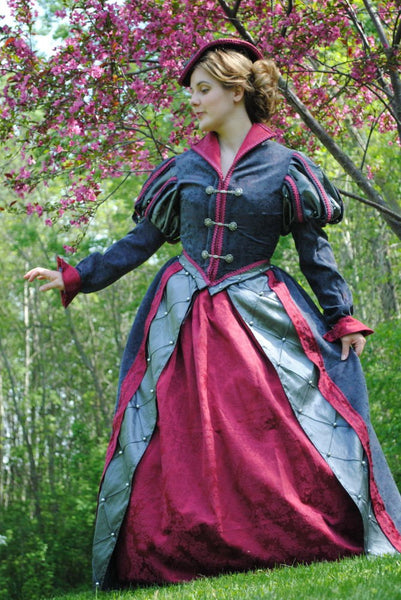 4 pieces include 2 skirts jacket and hat CUSTOM Tudor Court Renaissance High Collared Riding Dress Outfit Costume