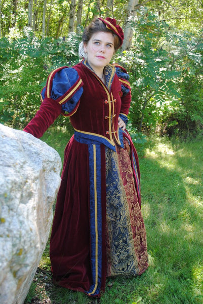 4 pieces include 2 skirts jacket and hat CUSTOM Tudor Court Renaissance High Collared Riding Dress Outfit Costume