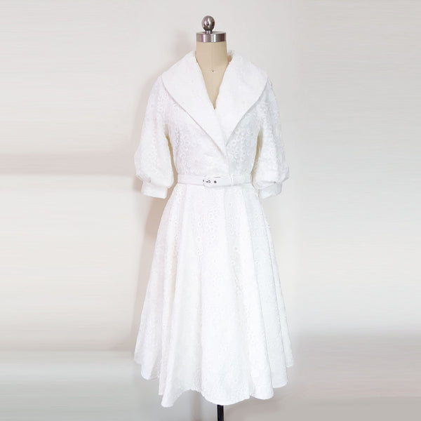 Princess Ann 1950s Wedding Dress tea length gown Custom made dress Roman Holiday Final Scene Dress Audrey Hepburn white organza dress