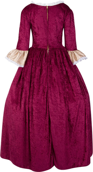 Sand Satin Jacquard Colonial Dress and Women's Burgundy Velvet