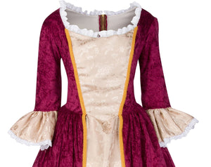 Sand Satin Jacquard Colonial Dress and Women's Burgundy Velvet