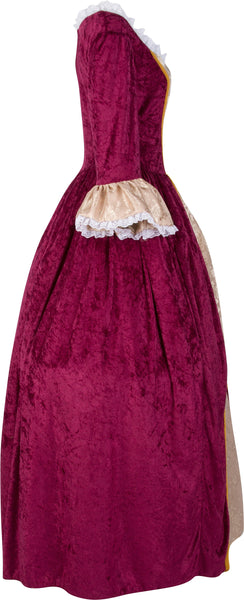 Sand Satin Jacquard Colonial Dress and Women's Burgundy Velvet