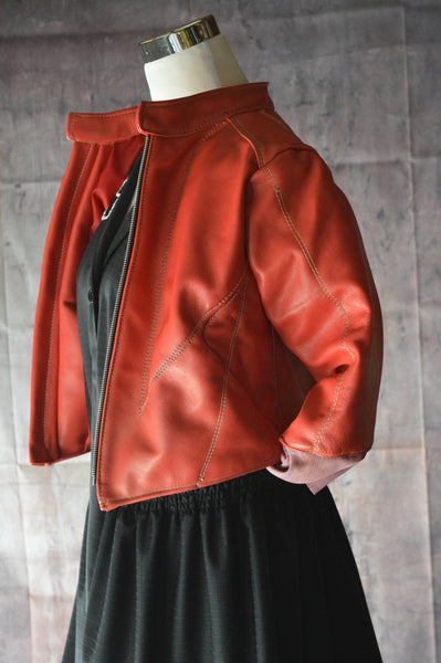 Superhero cosplay girl Scarlet Witch costume leather