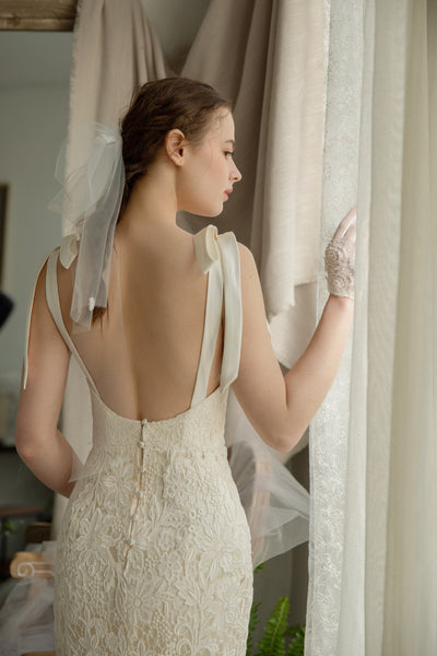 Fitted bridal gown Custom wedding gown Ivory lace dress tailored dress Short bridal dress low back dress bohemian short wedding dress