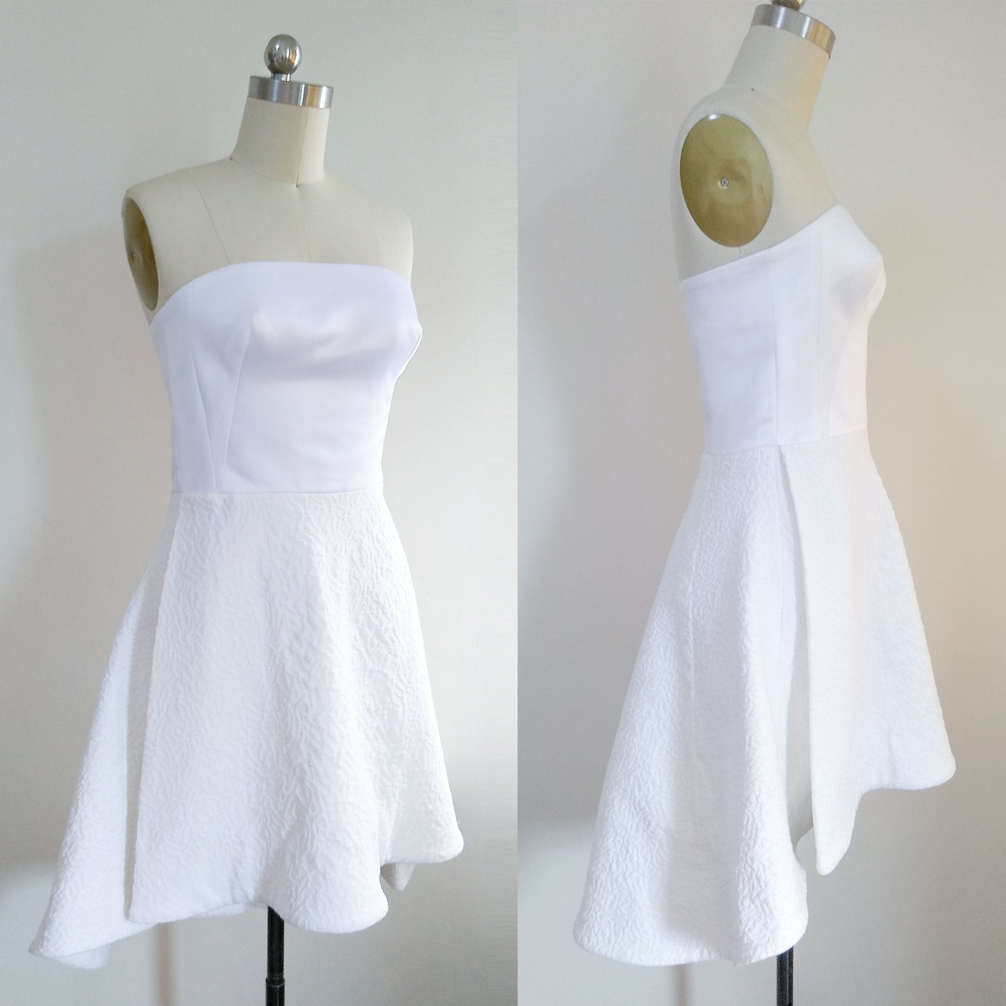 High low wedding gown White wedding dress Celebrity white dress inspired Short wedding dress reception dress satin bustier dress