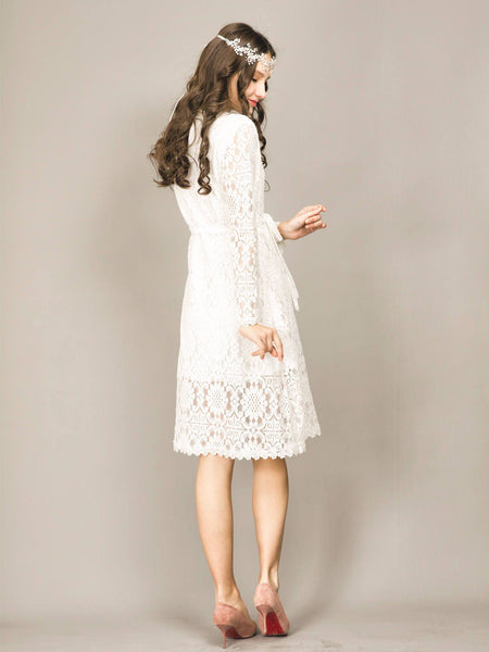 Boho Wedding Dress Off White Lace Dress reception dress Bohemian wedding bridesmaid Short wedding dress Long sleeve lace wedding dress