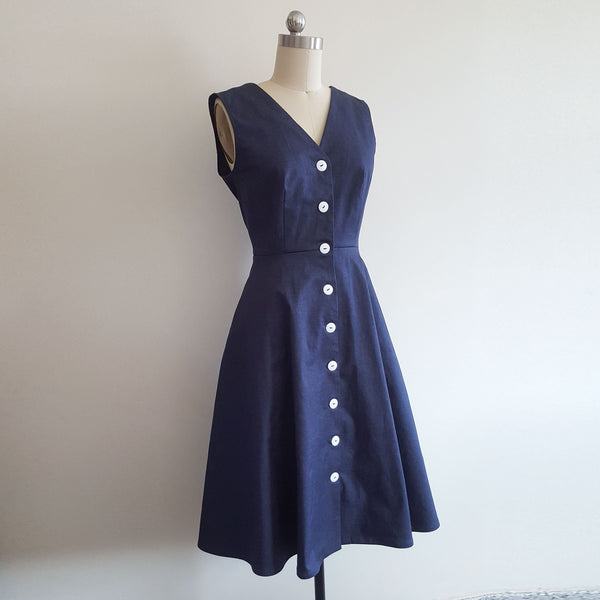 Sleeveless jean dress Boho denim dress Custom made dress Summer denim button down dress Vintage 90s style Chambray shirtdress