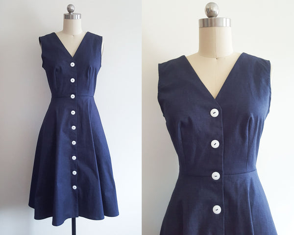 Sleeveless jean dress Boho denim dress Custom made dress Summer denim button down dress Vintage 90s style Chambray shirtdress