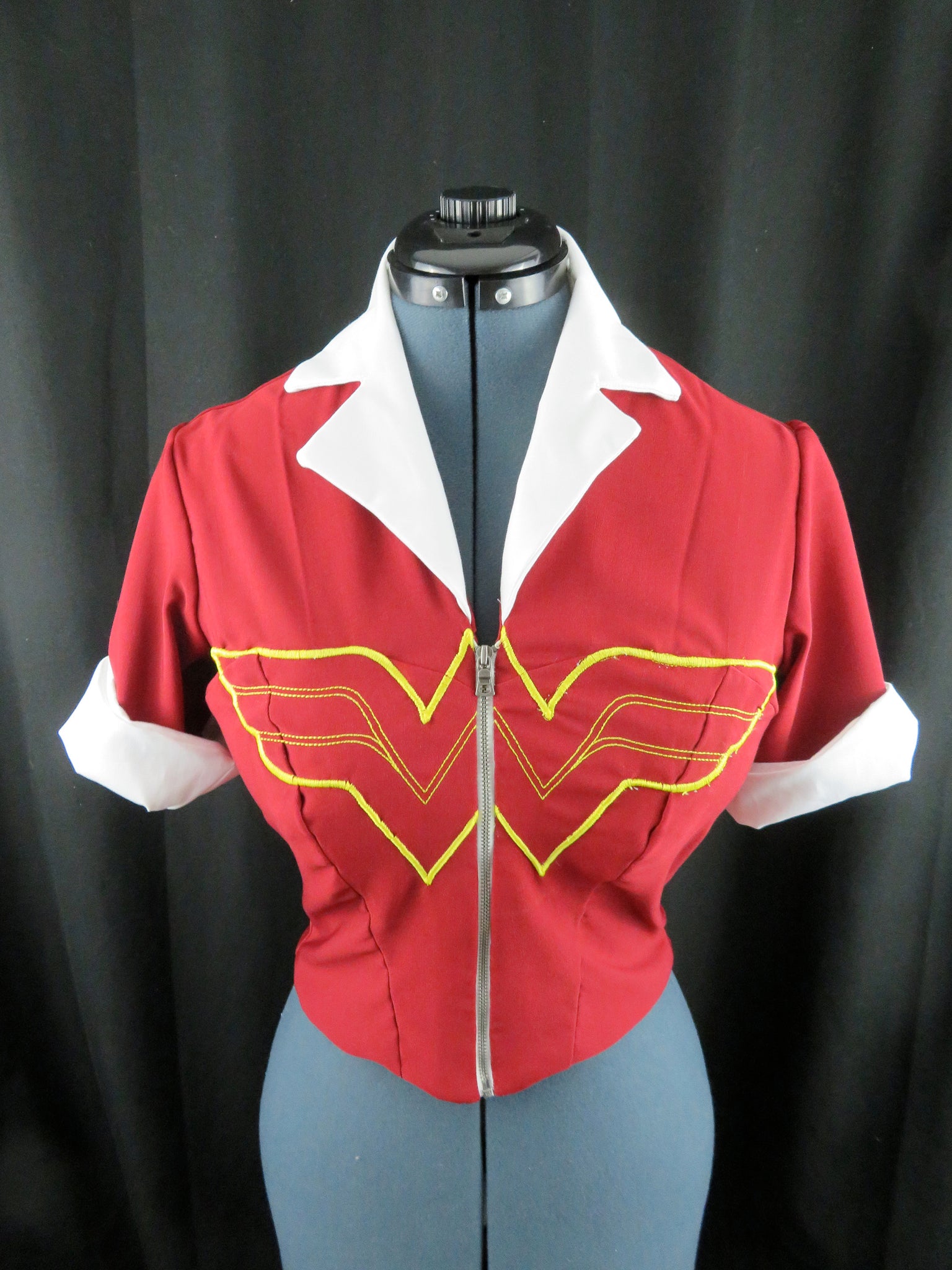 Super hero Bombshell Zipup Top with Embroidered Front Cosplay Costume  Custom Made