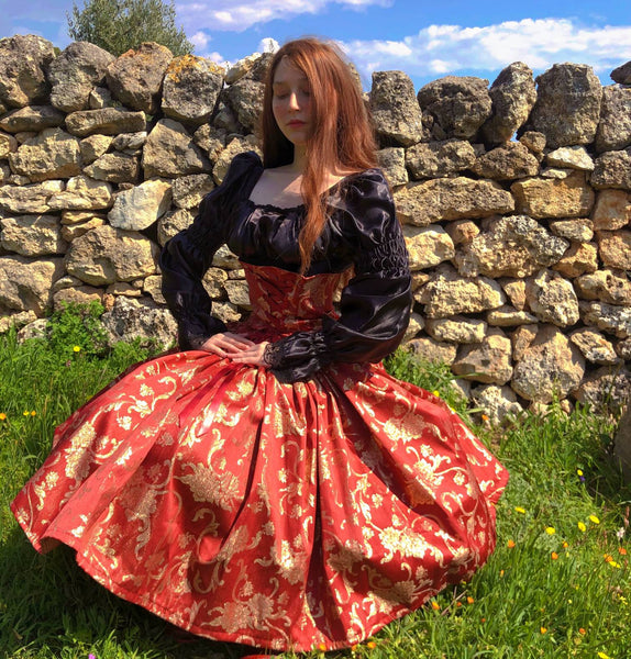 Tailor Made Dress Delightful Dress Damask Dress Elegant Lycra Quality Satin Precious Lace Dress HEART Of THE KINGDOM Victorian Dress